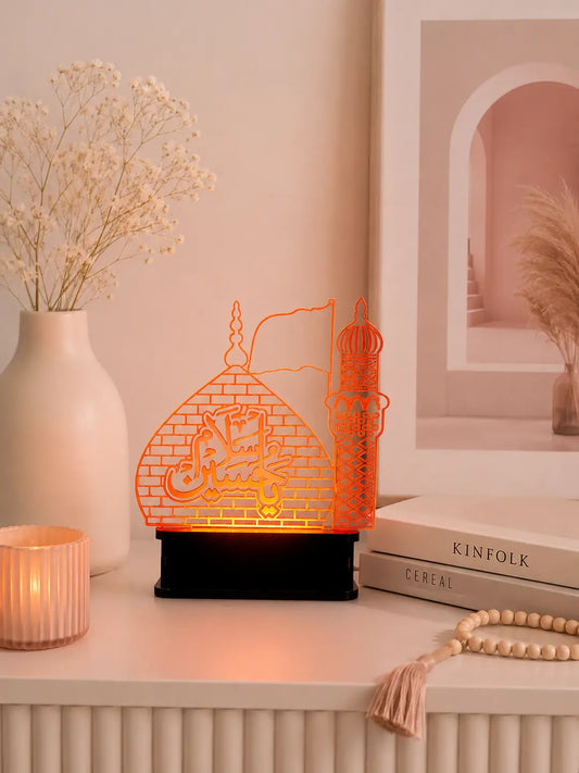 Ya Hussain LED Acrylic Lamp – Islamic Table Lamp with Shrine & Minaret Design Islamic Decor
